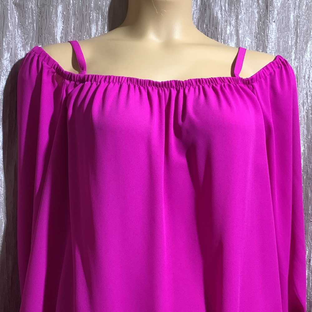INC International Concepts Top Blouse 2X NWT Pink/Purple/Magenta Flame Stretchy - Picture 3 of 16